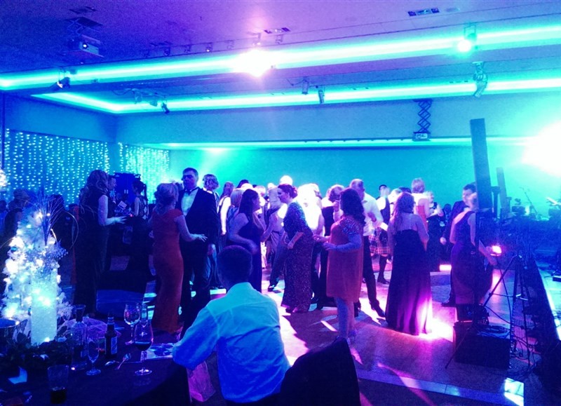 Pulse function band Glasgow & Ayrshire at St Andrew’s Sporting Club Winter Ball in the Radisson Blu Hotel in Glasgow people dancing on busy dance floor